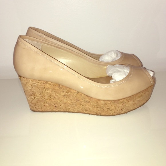 Jimmy Choo Patent Leather Nude Wedges