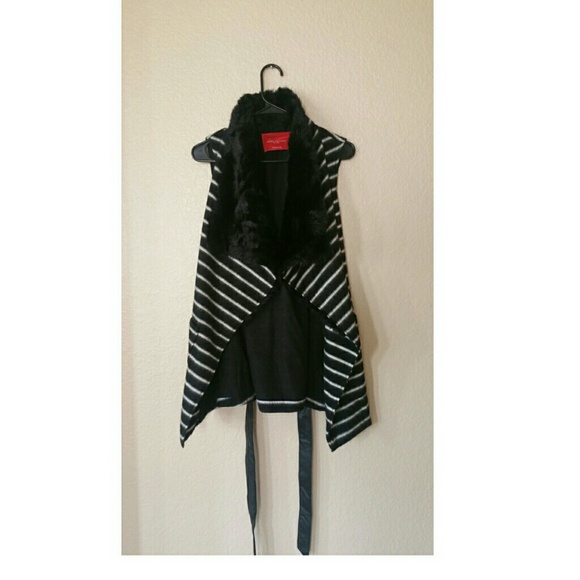 Black Fur-Collared Stripe Vest