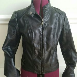 Forever 21 Black Pleather Moto Jacket STRETCH