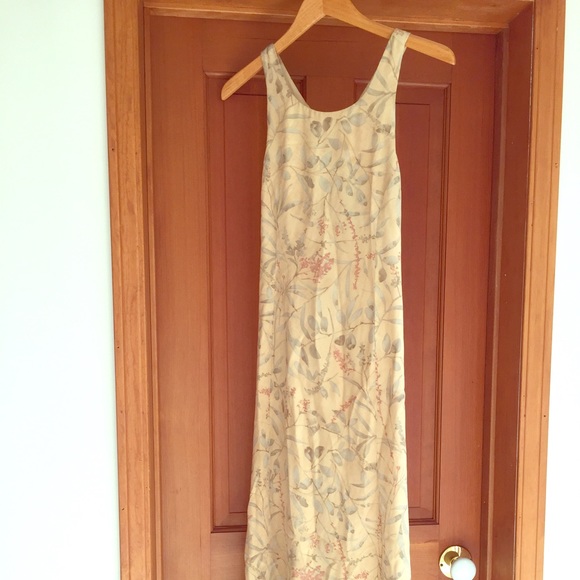 Pale yellow Silk Water print Maxi Dress
