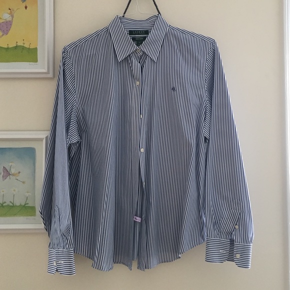 Lauren Ralph Lauren Tops - Non-Iron Blue Striped Button Down Lauren Ralph Lauren Tops - Non-Iron Blue Striped Button Down