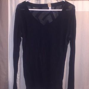 Black, sheer, chevron long sleeved tee