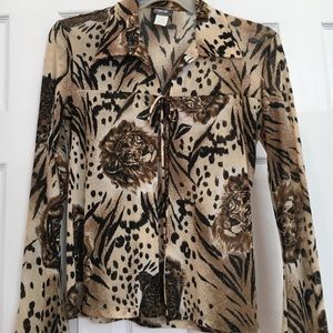 Leopard $ lion print sheer over blouse