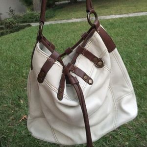 Cream and brown leather Lucky Brand bag