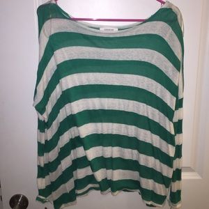 Green and white stripe sweater