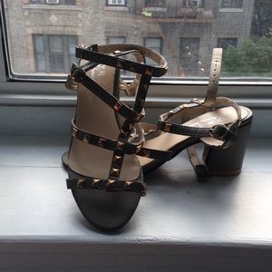 Studded military green scrappy chunk heel sandals