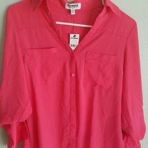 Express Hot Pink Portofino button down blouse NWT