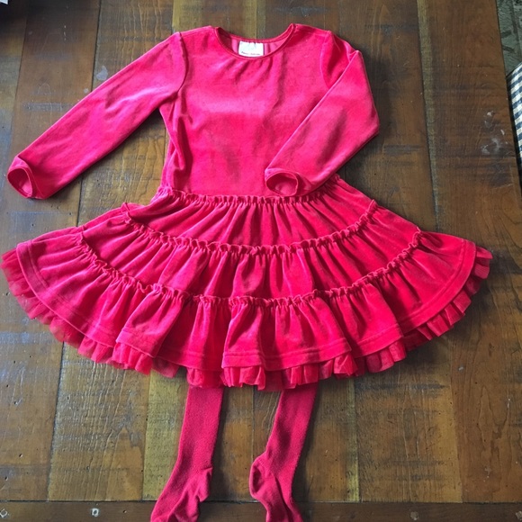 Hanna Andersson Red Velour Dress & Tights