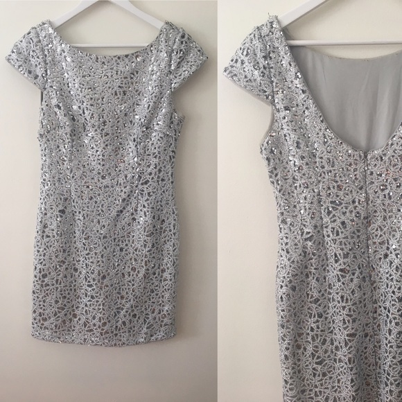 Adrianna Papell Silver Sequin Shift Dress!