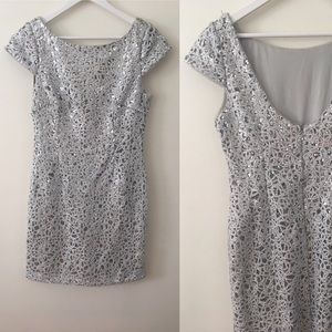 Adrianna Papell Silver Sequin Shift Dress!
