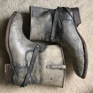 Grey Leather Ankle Frye Boots