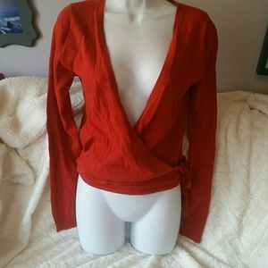 Deep orange red wrap sweater