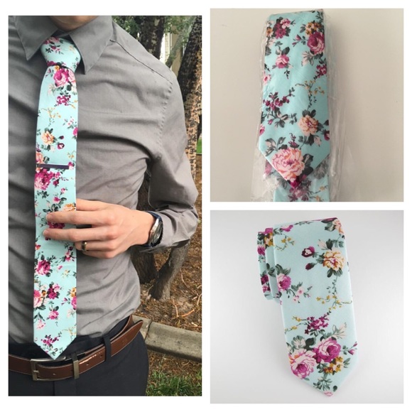 Mint floral tie! - Picture 3 of 5