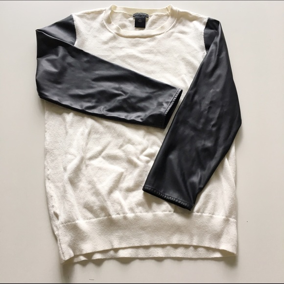 Ann Taylor Cream & Black Faux Leather Sweater