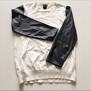 Ann Taylor Cream & Black Faux Leather Sweater