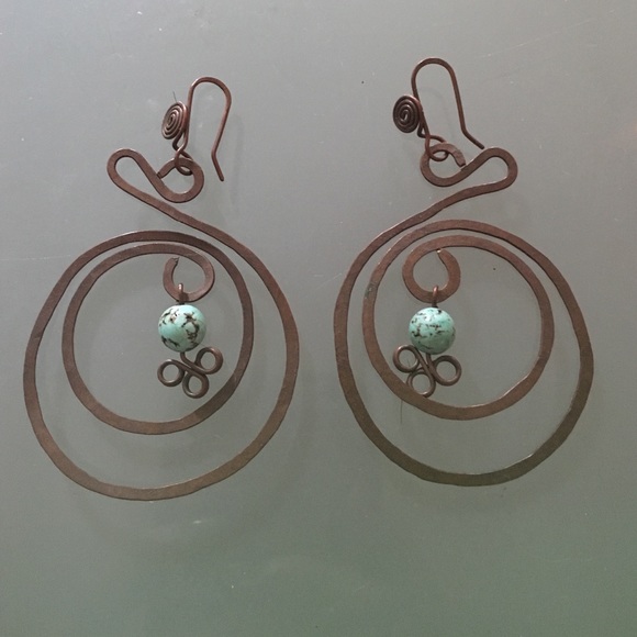Handmade Brazilian copper and amazonite  earrings - Picture 1 of 1