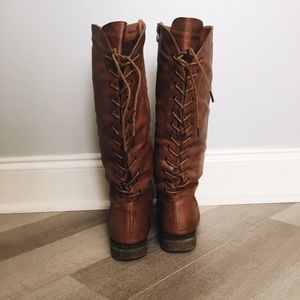 Brown faux leather lace up boots!