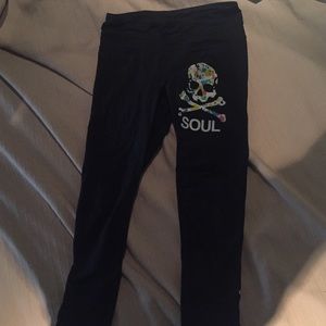 SoulCycle splatter paint print skull leggings
