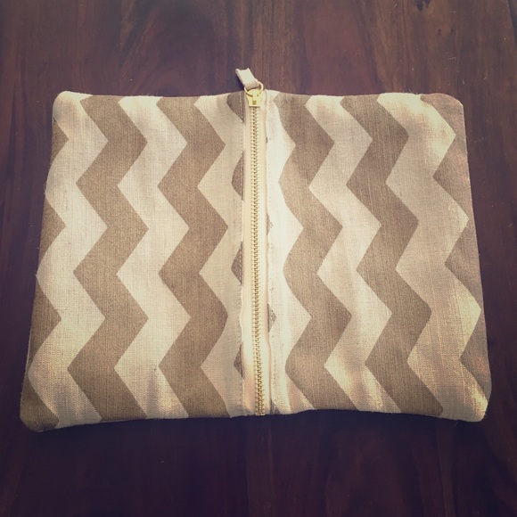 Pencil case/Clutch Organizer Bag. Gold burlap.