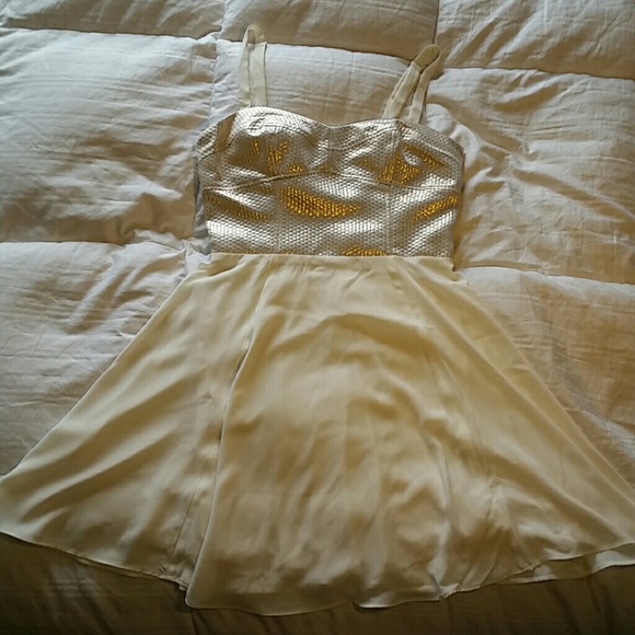Express Cream and Gold Party Dress