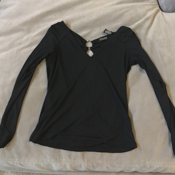 New York & Company Black Wrap Back Shirt