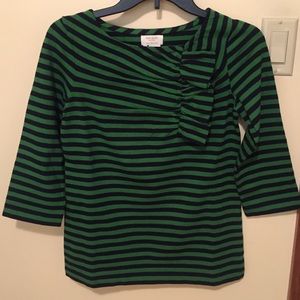 Kate Spade green and navy ruffle striped top xs