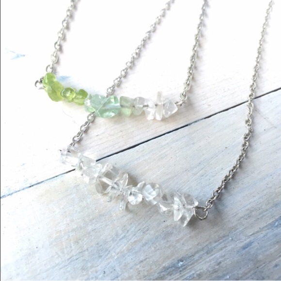 Green to Clear Fading Tumbled Stone Necklace- New!