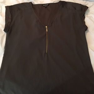 Express Olive Short Sleeve Top with Zipper