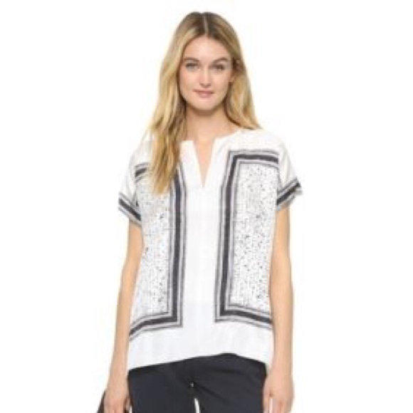 Vince Scarf Print Silk Popover Top - XS
