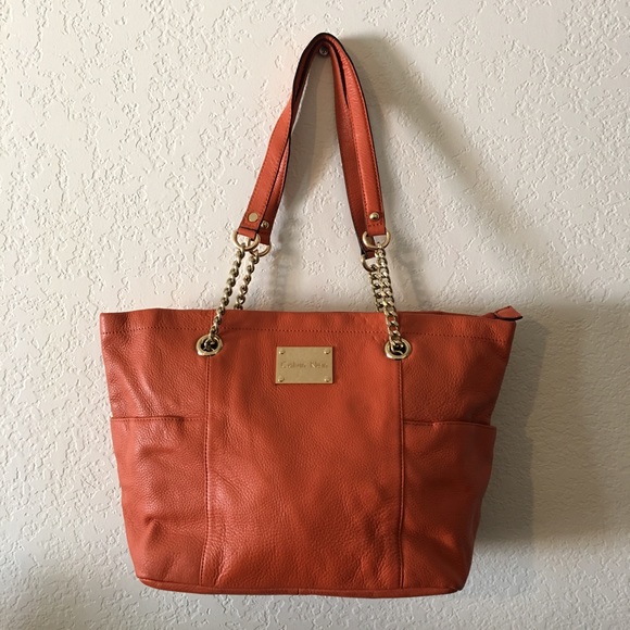 Calvin Klein CK Zip Tote Leather Orange
