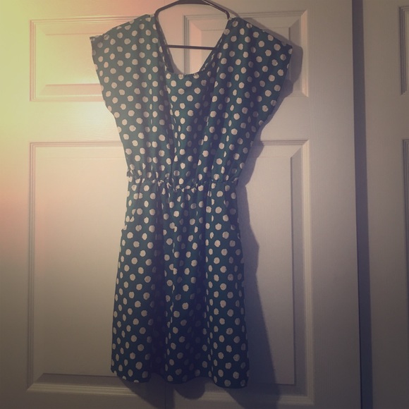 Green and white polka dot dress