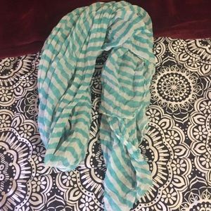 Turquoise & white striped scarf