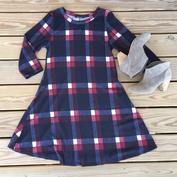 Navy Plaid Dress - Picture 2 of 4