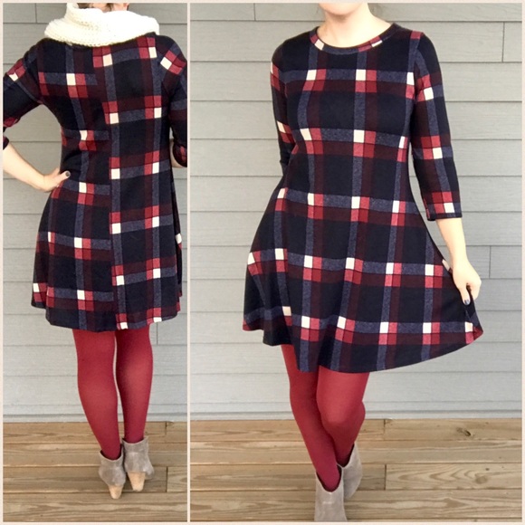 Navy Plaid Dress - Picture 4 of 4
