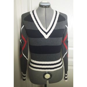 L.A.M.B. Cotton Cashmere Stripe V-Neck Sweater, XS