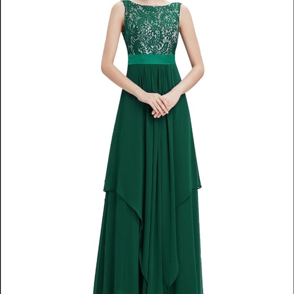 Beautiful emerald green evening gown.