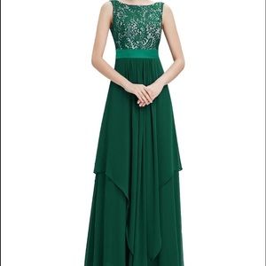 Beautiful emerald green evening gown.