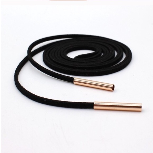Black leather choker necklace with rose gold ends - Picture 2 of 4