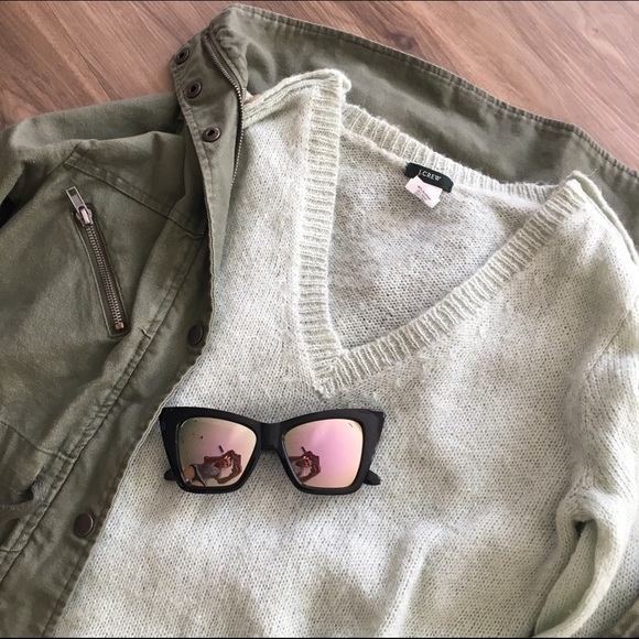 J.Crew Minty Green Wool Blend V Neck Sweater