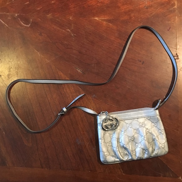 Gucci Metallic Guccissima Leather Clutch w/ Strap