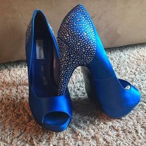 Blue Steve Madden heels with rhinestone heel