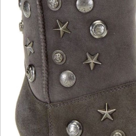 Sheepskin WEDGE Studded Boots 8 NEW! Shearling Fur - Picture 3 of 7