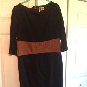 Knee length, leather mid section, 3/4 sleeve dress