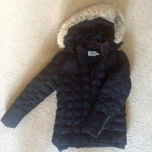 Juicy black puffy coat with removable fur hood