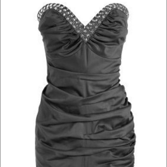 Lipsy Gray Ruched Bandeau Mini Dress
