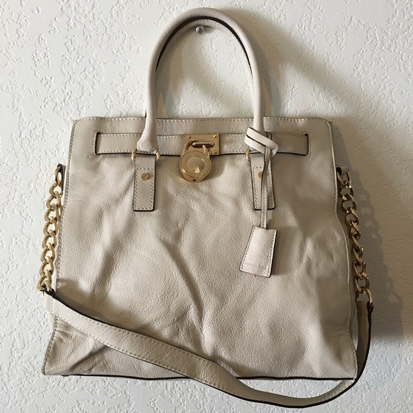 Auth Michael Kors MK Leather White Hamilton Bag