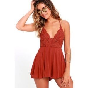 Rust lace romper with open back