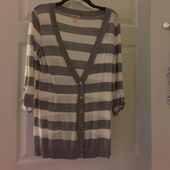 White and grey striped cardigan