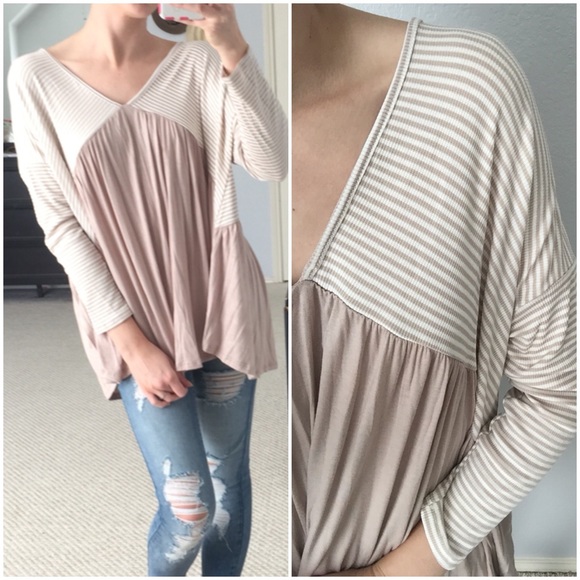 LAST ITEM▫️Mocha and Ivory Striped Long Sleeve - Picture 3 of 4