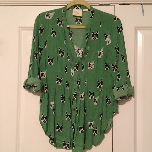 Frenchie print button down